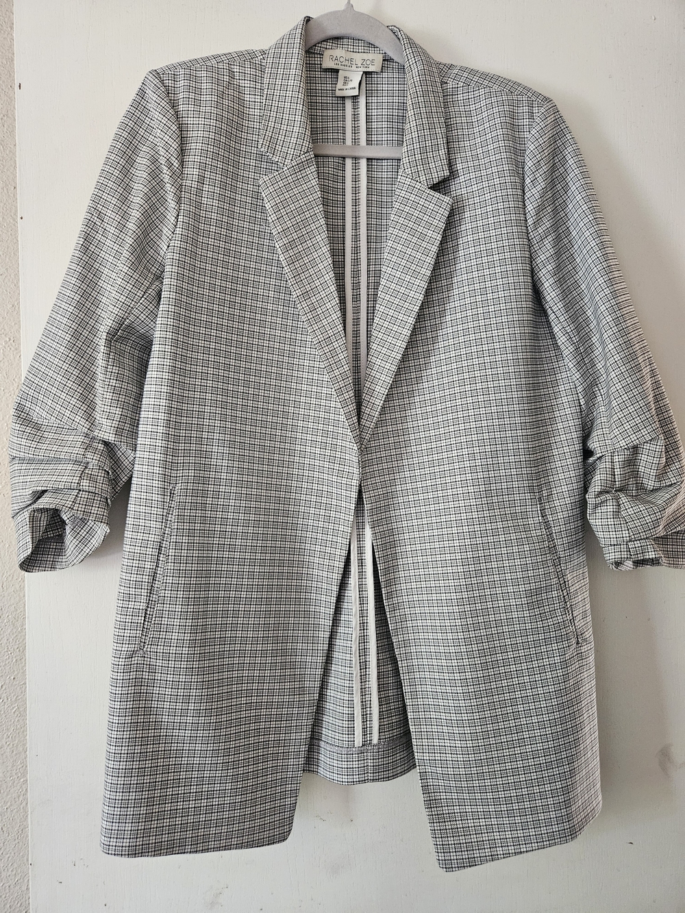 Rachel Zoe Black and White Checked Long Blazer